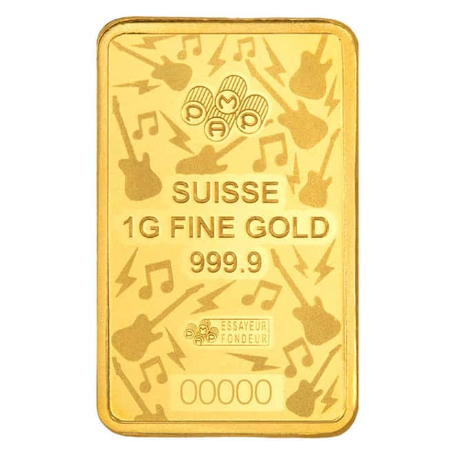 1 Gram PAMP Suisse Fender® 80th Ann. Gold Bar .9999 (in Assay)