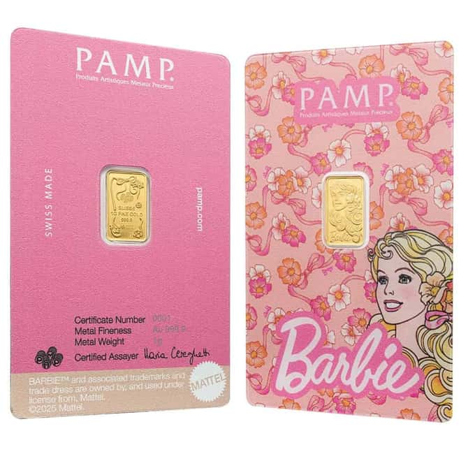 1 Gram PAMP Suisse Iconic Barbie™ Gold Bar (in Assay)