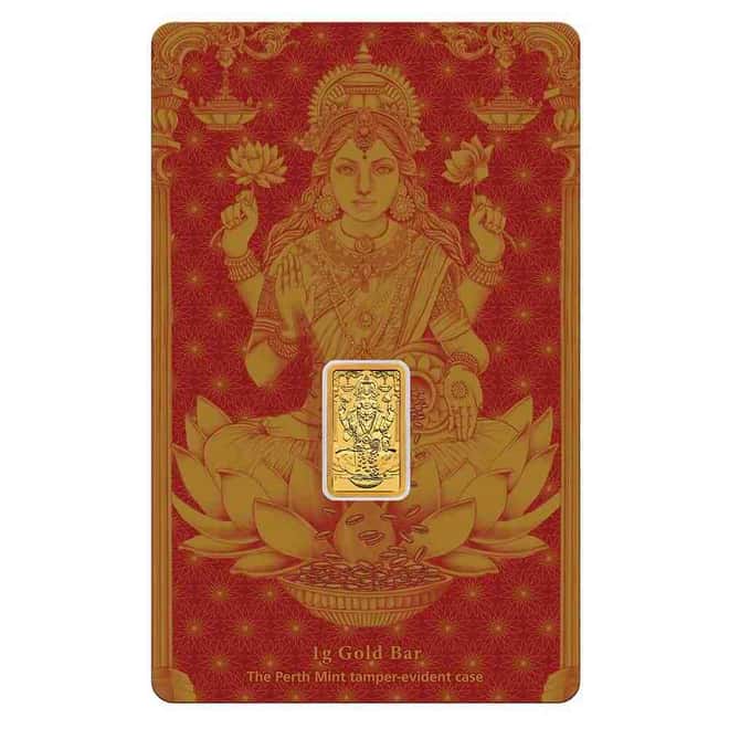 Box of 25 - 1 Gram Perth Mint Diwali Lakshmi Gold Bar .9999 Fine (in Assay)