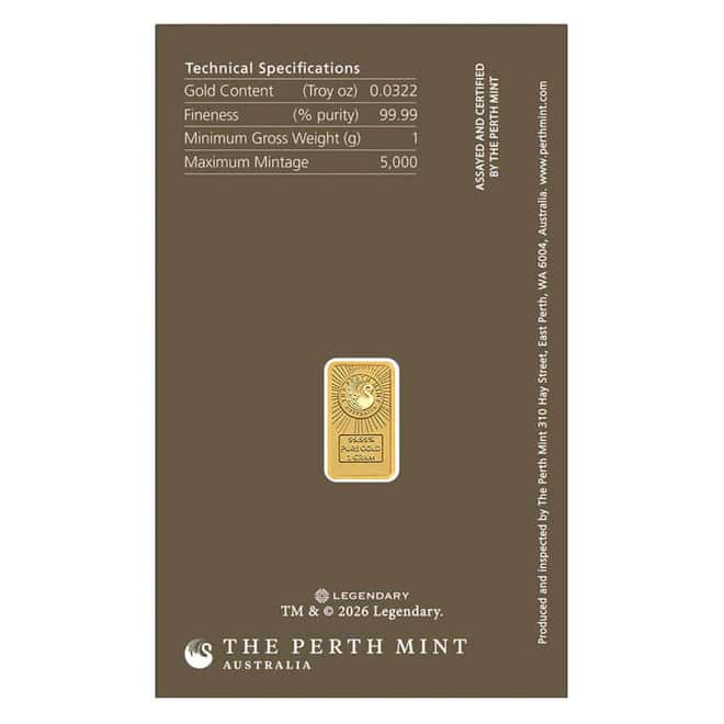 1 Gram Perth Mint Dune Gold Bar .9999 Fine (in Assay)