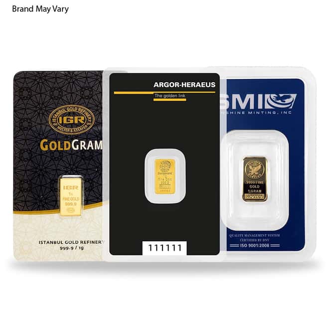 1 Gram Random Brand Gold Bar .999+ Fine (in Assay)