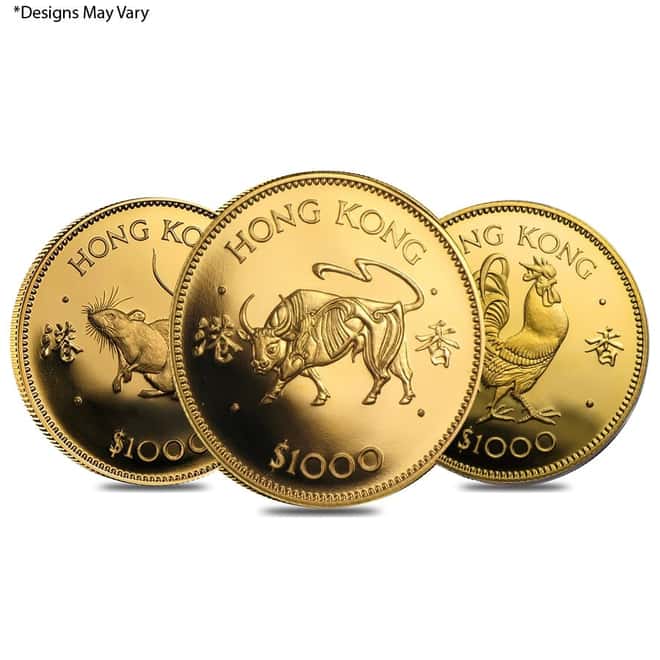 Hong Kong $1000 Lunar Year Gold Coin AGW 0.471 oz (Random Year)