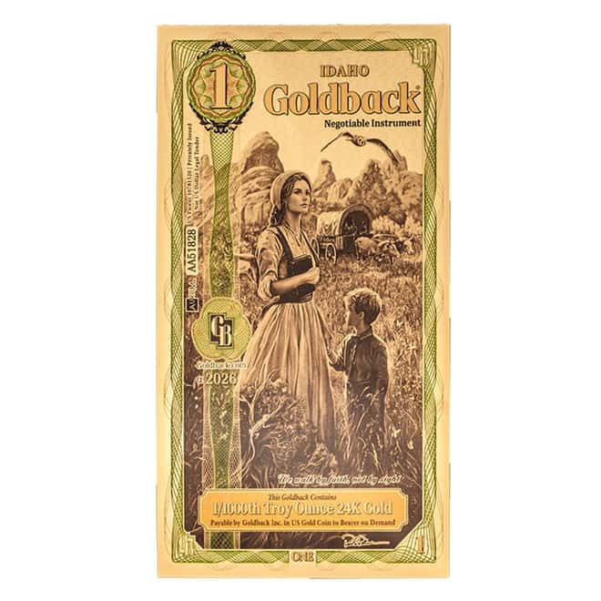 1 Idaho Goldback 1/1000 oz 24K Gold Foil Aurum Note