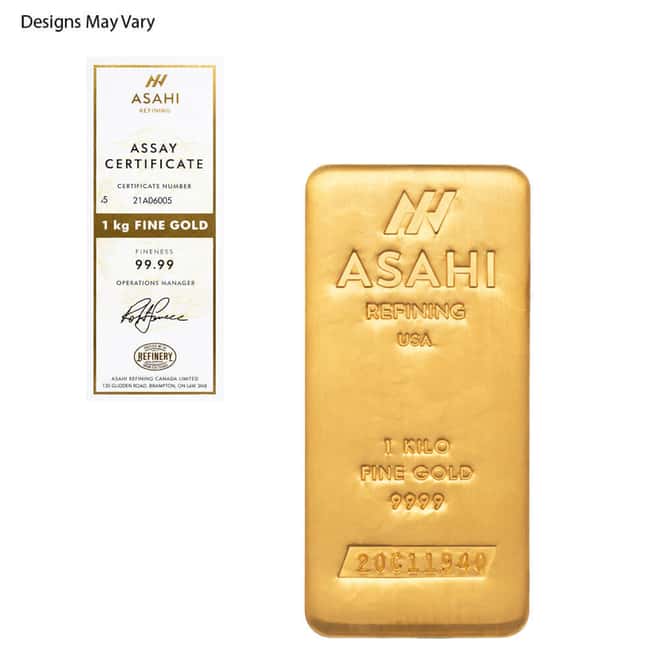 1 Kilo Asahi Cast Gold Bar .9999 Fine (w/Assay)