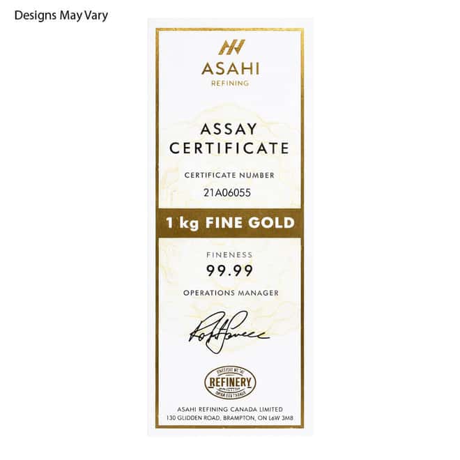 1 Kilo Asahi Cast Gold Bar .9999 Fine (w/Assay)