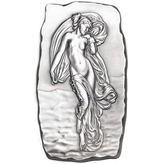 1 Kilo Argentia Woman with Flowing Gown High Relief Antiqued Silver Bar .9999 Fine