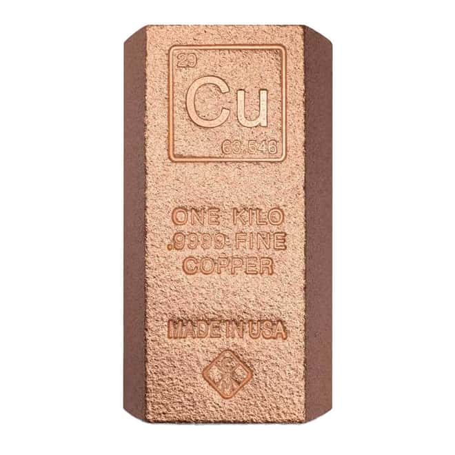 1 Kilo Copper Element Bar .9999 Fine (Square edges)