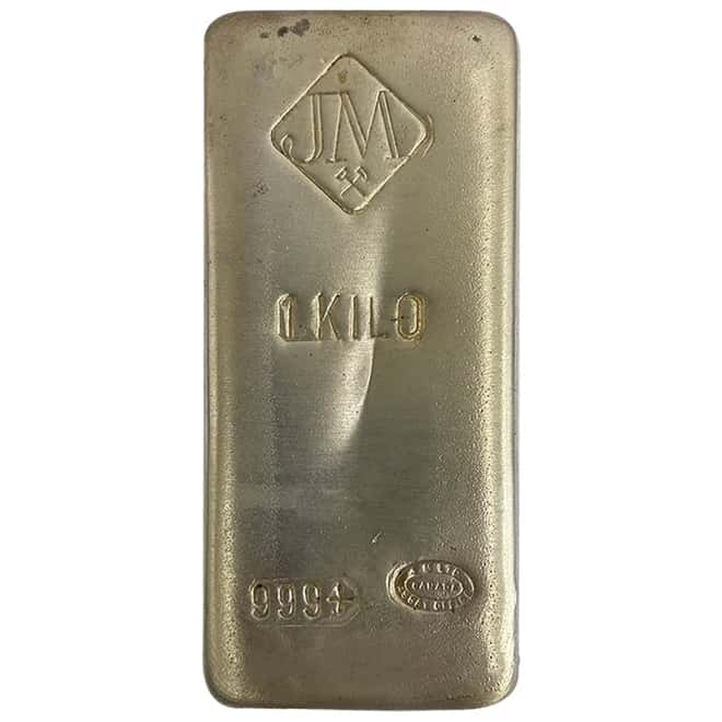 1 Kilo Johnson Matthey Diamond JM Logo Silver Bar .999+ Fine (Wider Purity Stamp)