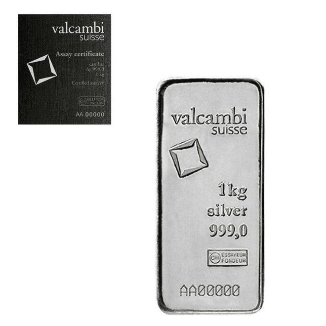 1 Kilo Silver Bar Valcambi Suisse .999 Fine (w/Assay)