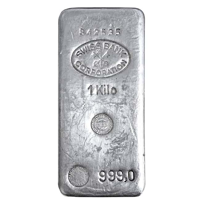 1 Kilo Swiss Bank Corporation MP Silver Vintage Bar .999 Fine