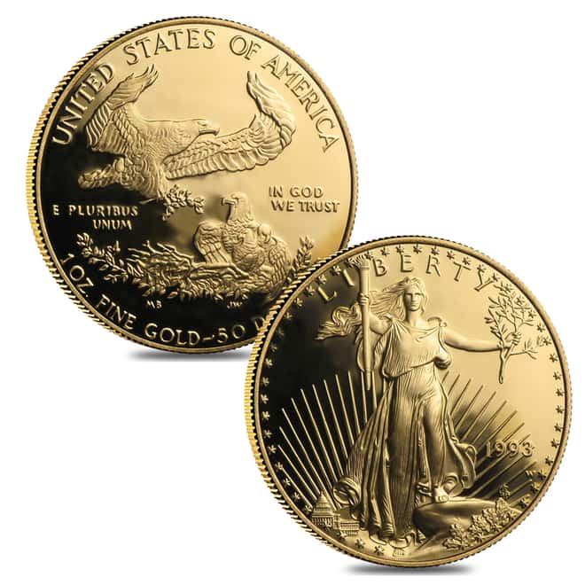 1993 W/P 1.85 oz Proof Gold American Eagle 4-coin Set (w/Box & COA)