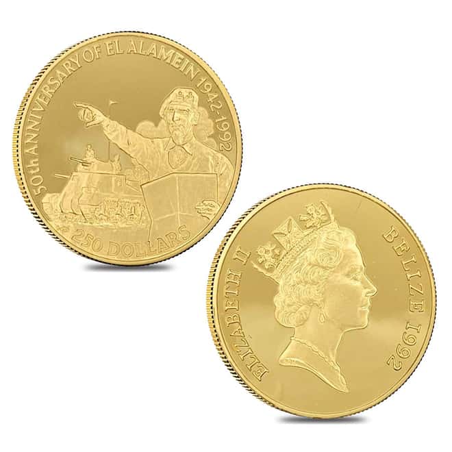 1992 1.85 oz Belize 50th Ann. Battle of El Alamein Gold 4-Coin Set