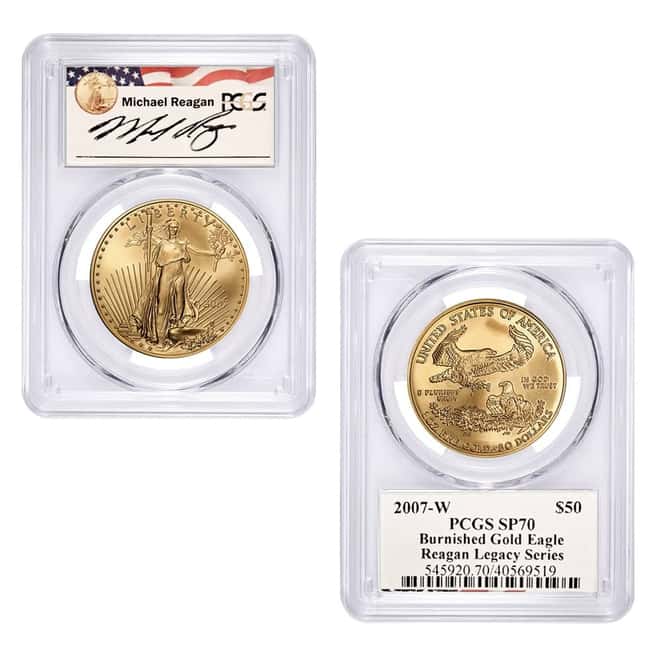 2007-W 1.85 oz Burnished Gold American Eagle 4-Coin Set PCGS SP 70 (Michael Reagan)