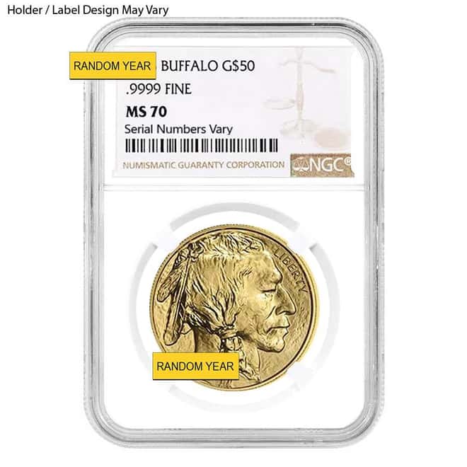 1 oz $50 Gold American Buffalo NGC MS 70 (Random Year)