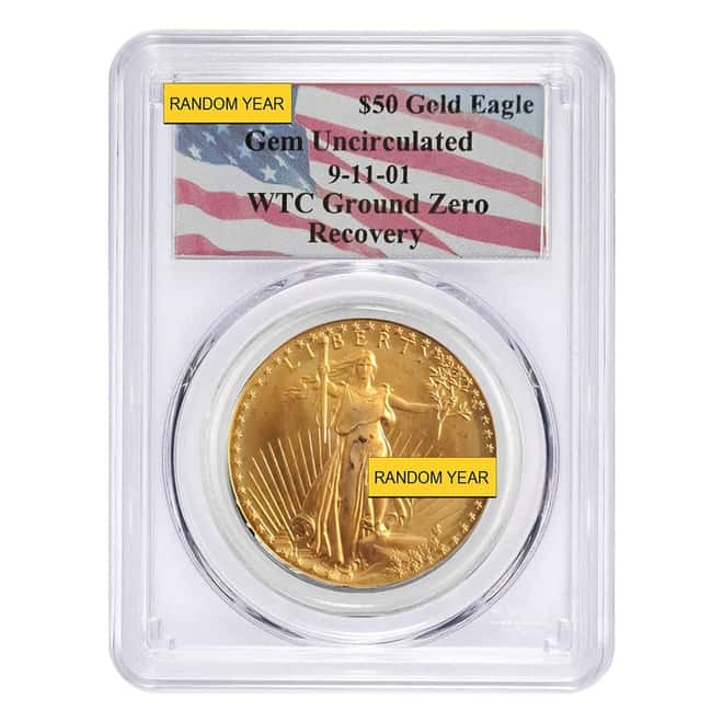 1 oz $50 Gold American Eagle PCGS Gem UNC 9-11-01 WTC Ground Zero (Random Year)