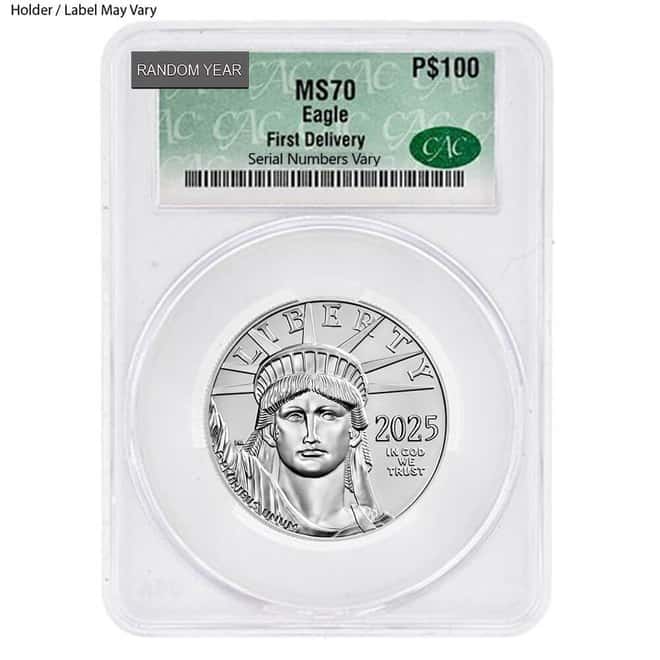 1 oz $100 Platinum American Eagle CAC MS 70 (Random Year)