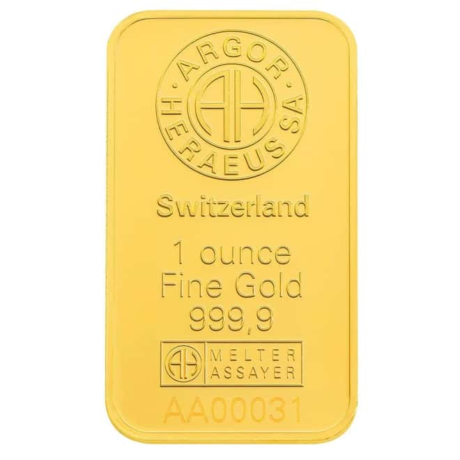 1 oz Argor Heraeus Origin Traced Gold Bar .9999 Fine (in Assay)