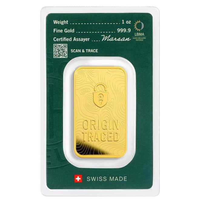 1 oz Argor Heraeus Origin Traced Gold Bar .9999 Fine (in Assay)