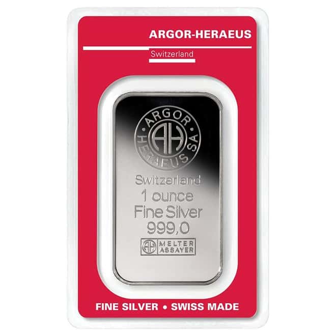 1 oz Argor-Heraeus Silver Bar .999 Fine (in Assay)