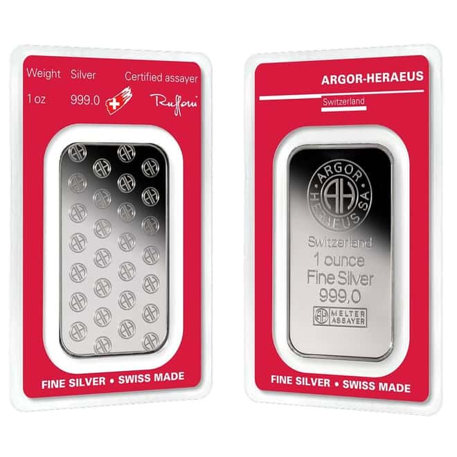 1 oz Argor-Heraeus Silver Bar .999 Fine (in Assay)