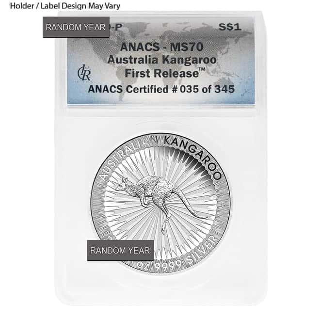 1 oz Australian Silver Kangaroo ANACS MS 70 (Random Year)