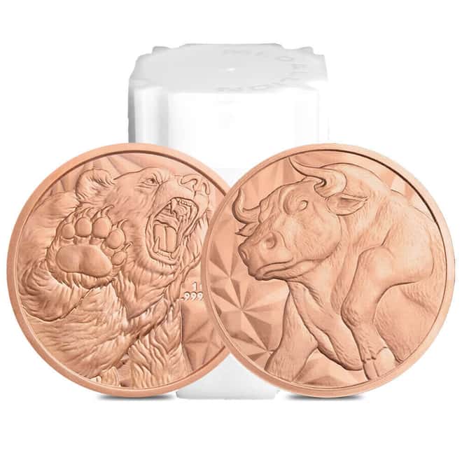 Tube of 20 - 1 oz Bull & Bear Copper Round .999 Fine