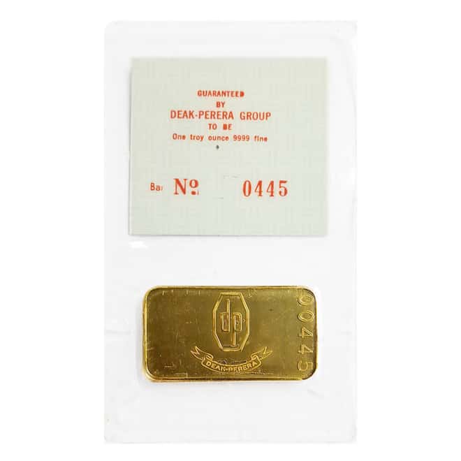 1 oz Deak Perera Vintage Gold Bar .9999 Fine in Assay (Sealed)