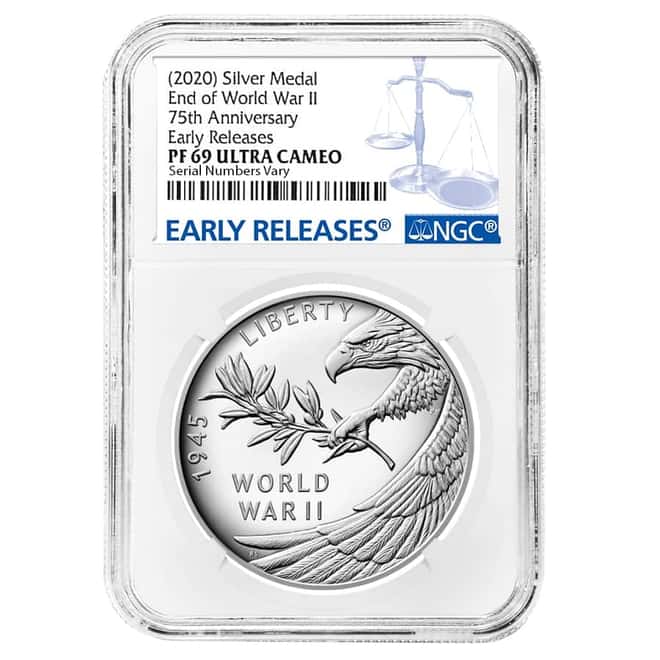 1 oz End of WWII 75th Anniversary Proof Silver Medal NGC PF 69 ER