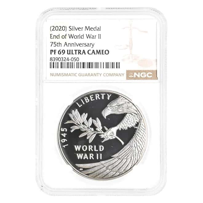 1 oz End of WWII 75th Anniversary Proof Silver Medal NGC PF 69 UCAM