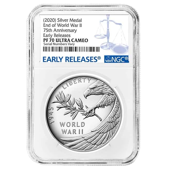 1 oz End of WWII 75th Anniversary Proof Silver Medal NGC PF 70 ER