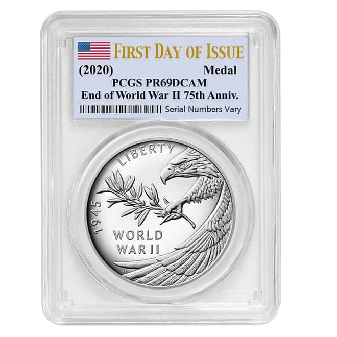 1 oz End of WWII 75th Anniversary Proof Silver Medal PCGS PF 69 FDOI