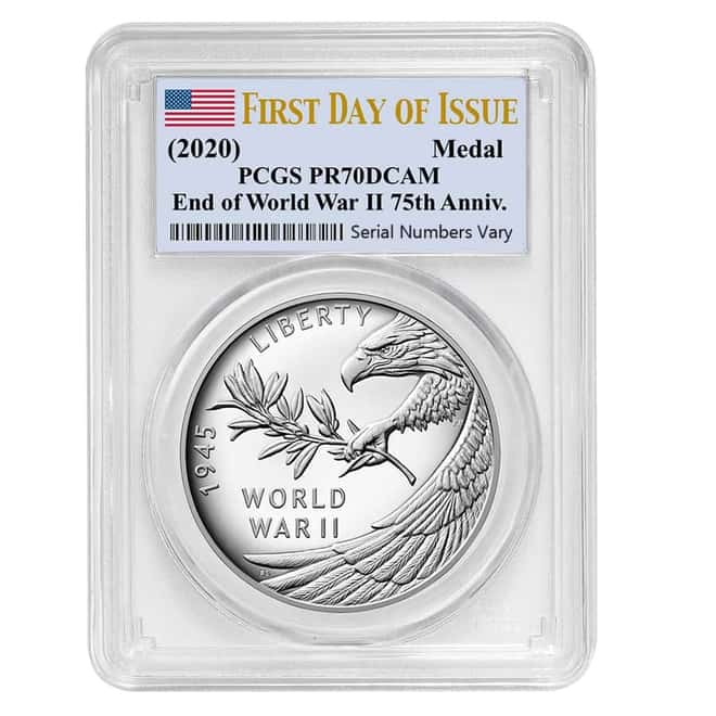1 oz End of WWII 75th Anniversary Proof Silver Medal PCGS PF 70 FDOI