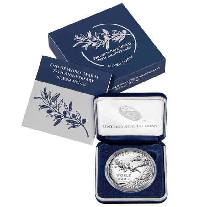 1 oz End of WWII 75th Anniversary Proof Silver Medal (w/Box & COA)