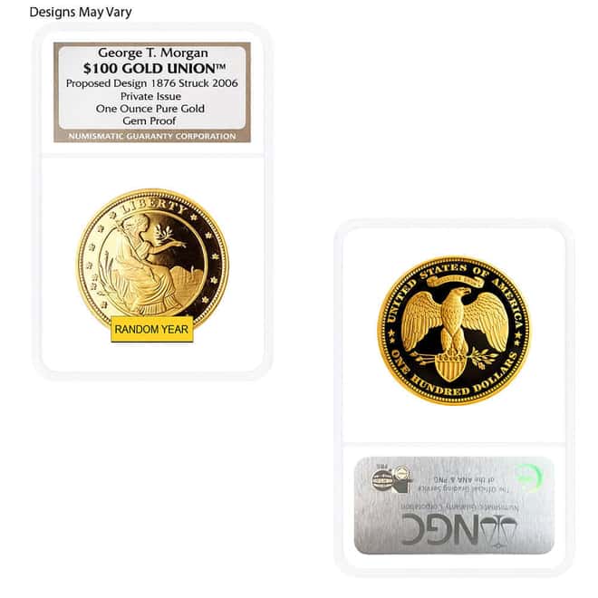 1 oz Gold George T. Morgan $100 Union Private Issue Round NGC Gem Proof (Random Year)