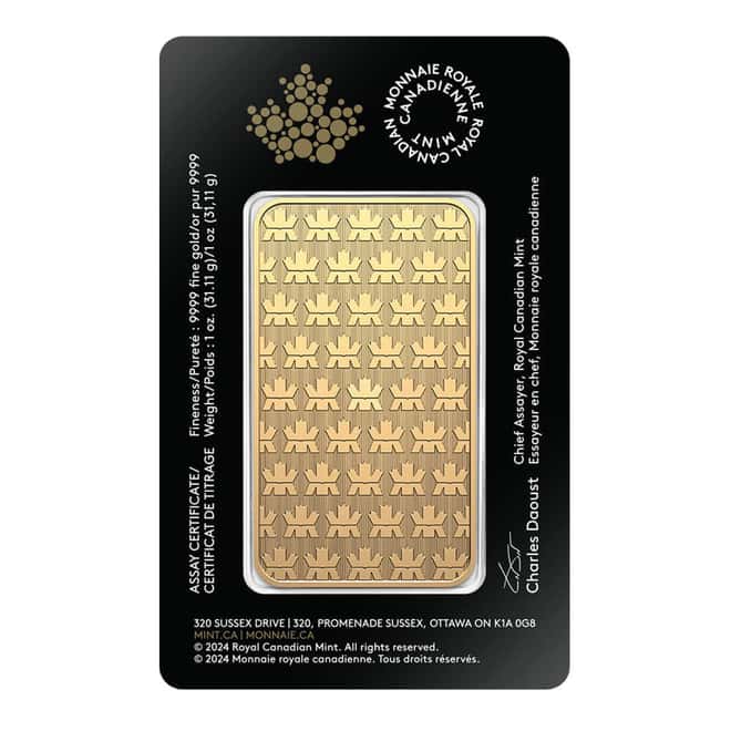 1 oz Gold Wafer Bar Royal Canadian Mint RCM .9999 Fine (in Assay, Random Year)