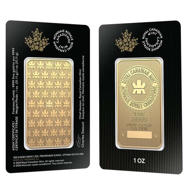1 oz Gold Wafer Bar Royal Canadian Mint RCM .9999 Fine (in Assay, Random Year)