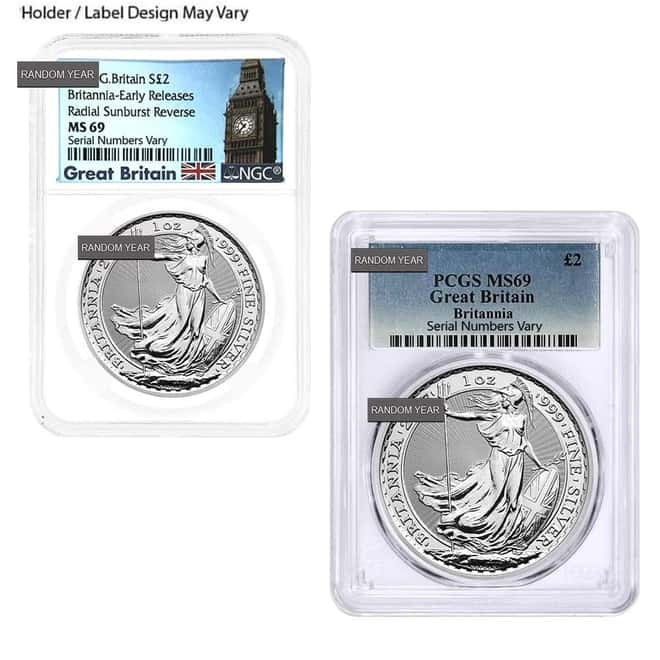 1 oz Great Britain Silver Britannia NGC / PCGS MS 69 (Random Year)