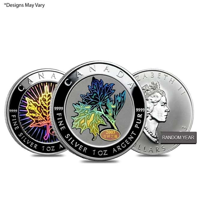 1 oz Hologram Canadian Silver Maple Leaf .9999 Fine $5 Coin (Random Year)