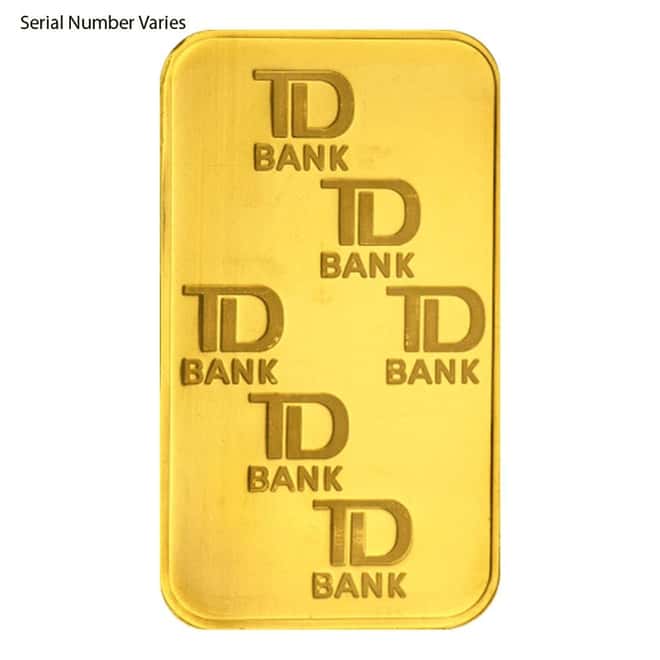 1 oz Johnson Matthey TD Bank Gold Bar .9999 Fine