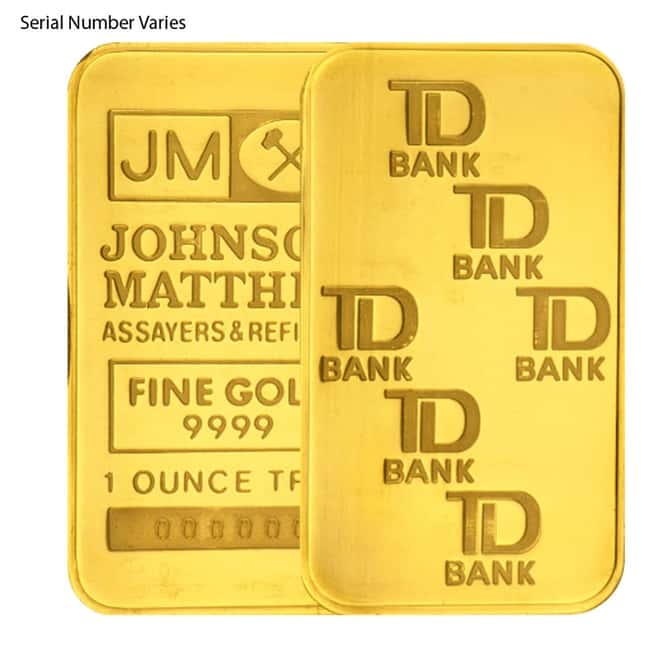 1 oz Johnson Matthey TD Bank Gold Bar .9999 Fine