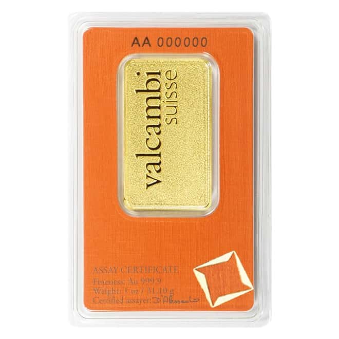 1 oz Matte Gold Bar Valcambi Suisse .9999 Fine (In Assay)