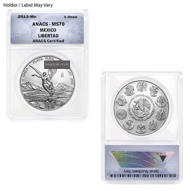 1 oz Mexican Silver Libertad Coin ANACS MS 70 (Random Year)