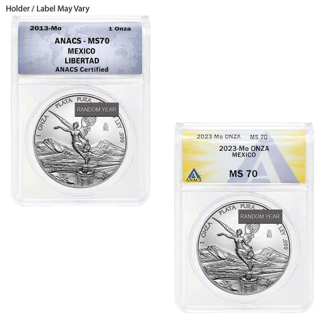 1 oz Mexican Silver Libertad Coin ANACS MS 70 (Random Year)