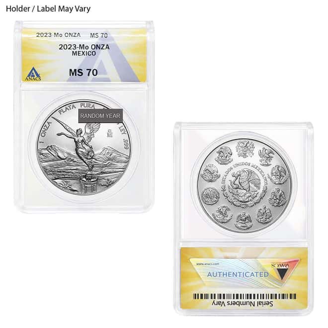 1 oz Mexican Silver Libertad Coin ANACS MS 70 (Random Year)