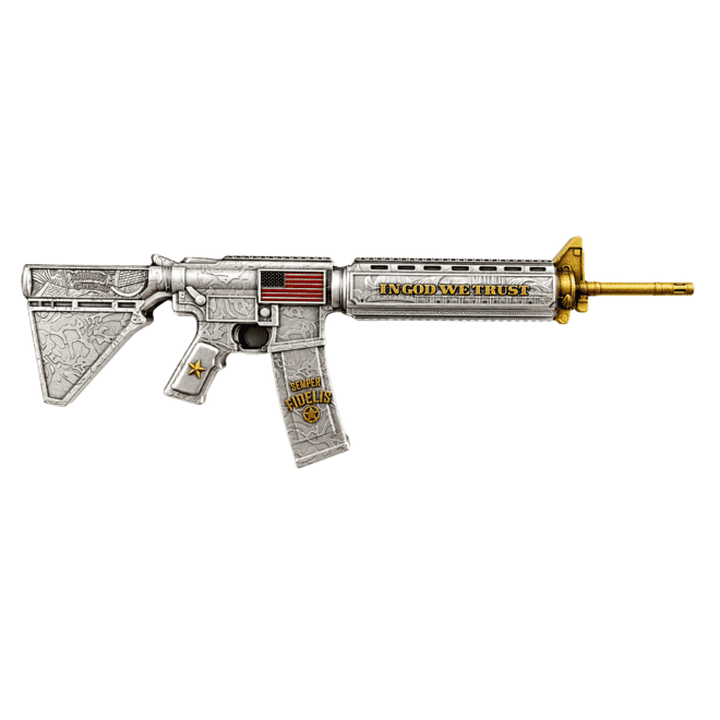 5 oz M16 Style Rifle Shaped Silver .999 Fine Antiqued Finish