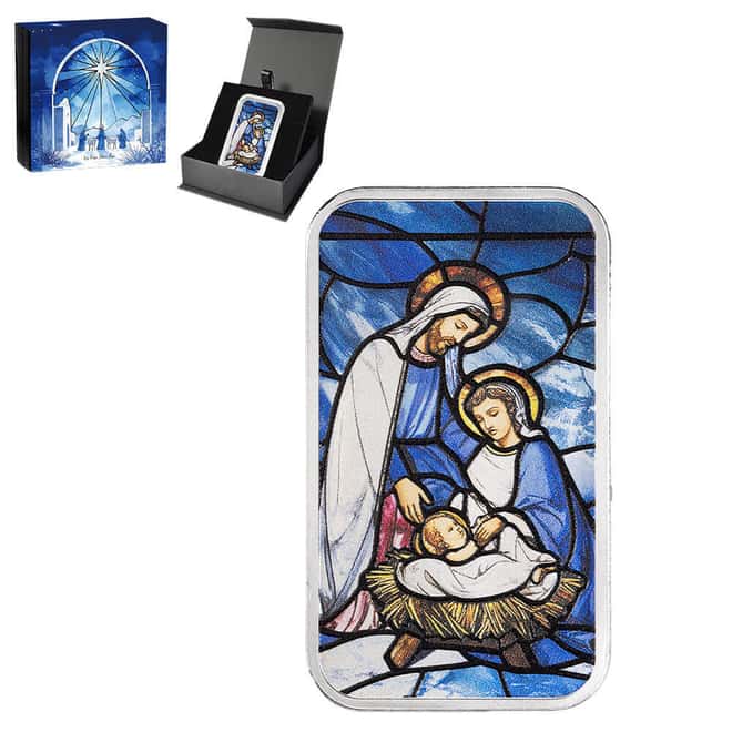 1 oz PAMP Holiday Nativity Colorized Silver Bar (w/Box)