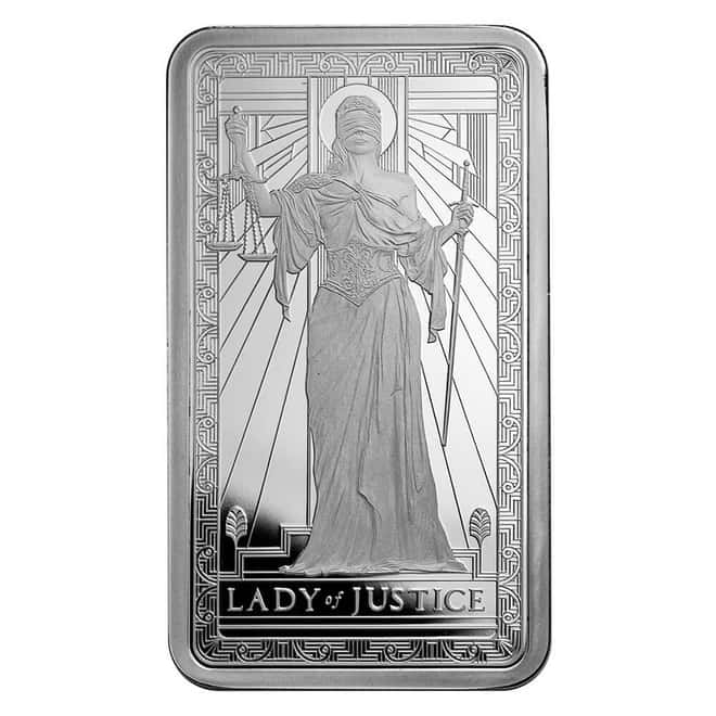 1 oz PAMP Lady of Justice Silver Bar .999 Fine