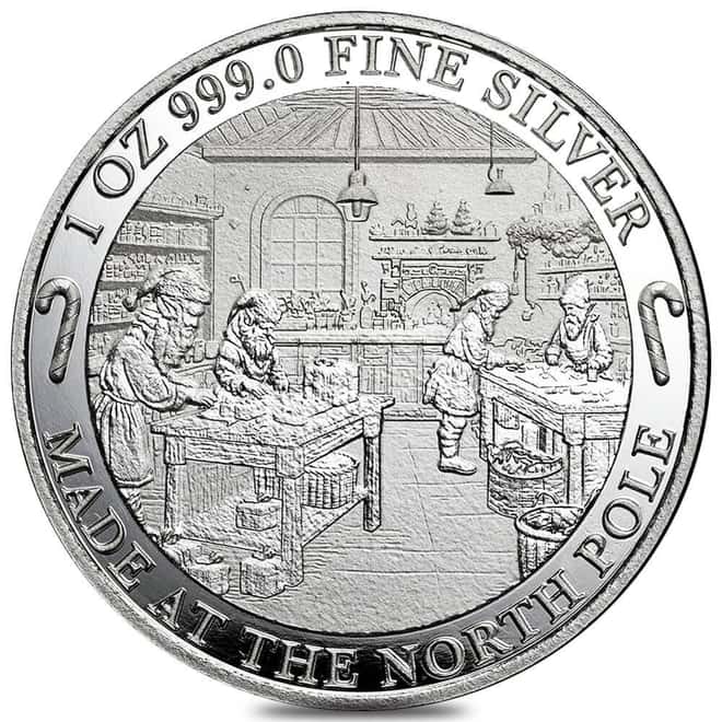1 oz PAMP Santa's Workshop Colorized Silver Round (w/Box)