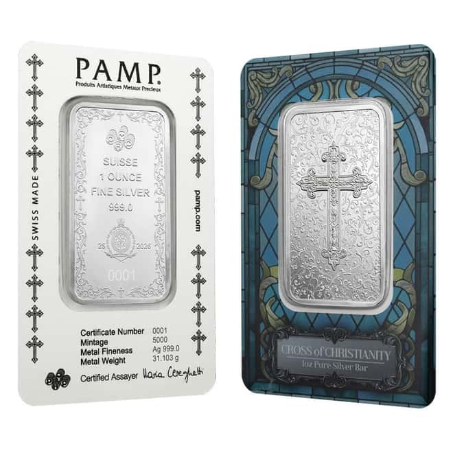 1 oz PAMP Suisse Christian Cross Silver Coin Bar (in Assay)