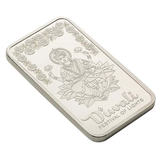 1 oz PAMP Suisse Diwali Lakshmi & Rangoli Silver Bar .999 Fine (in Assay)